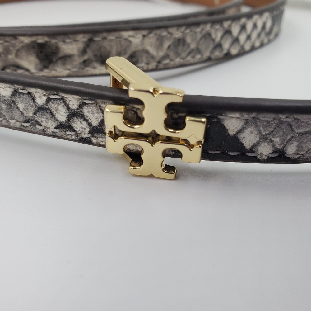 Tory Burch Reversible Snakeskin 1/2" Logo Belt